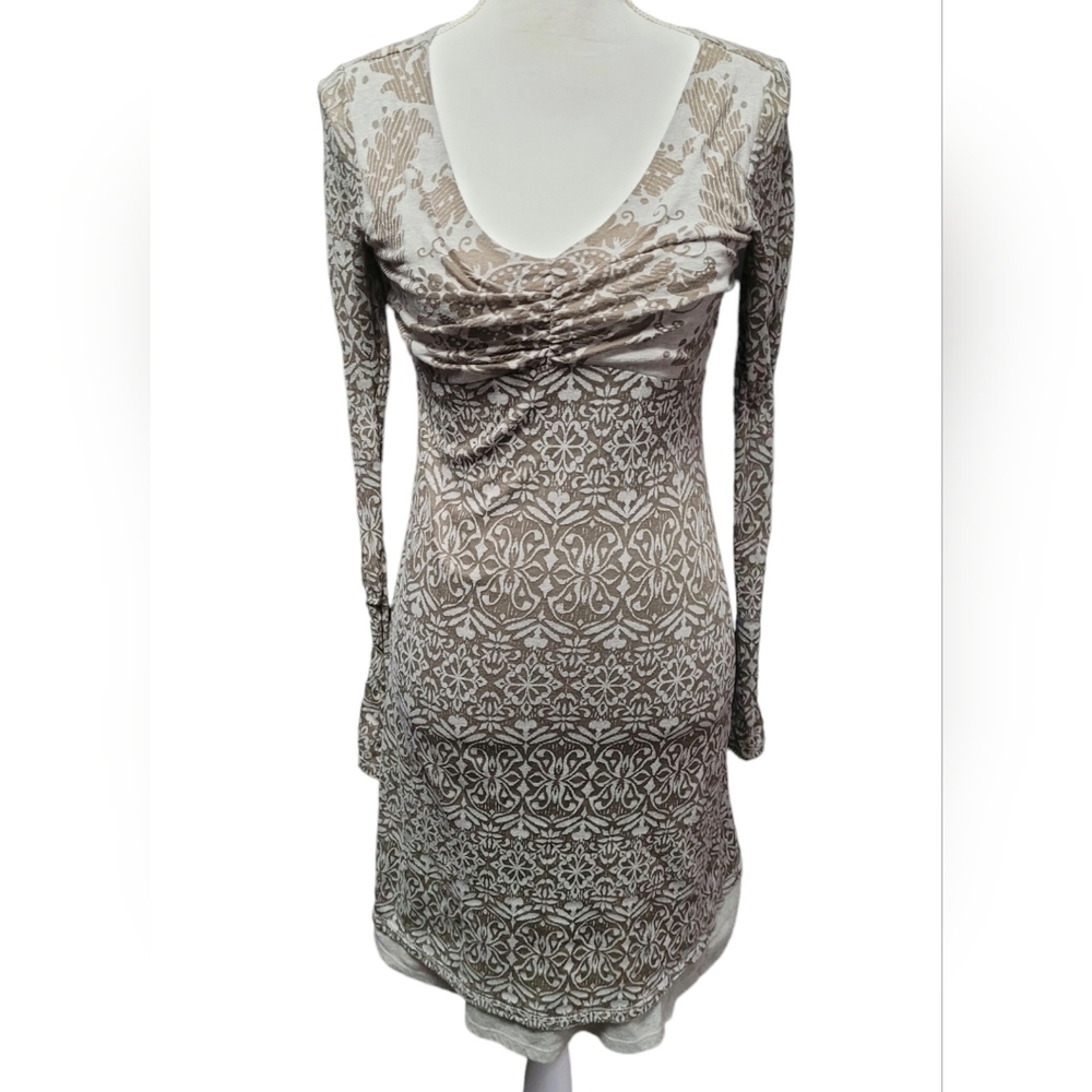 Athleta brown beige taupe patterned long sleeved dress